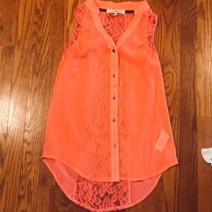 Sheer and Lace Sleevleess Orange Top